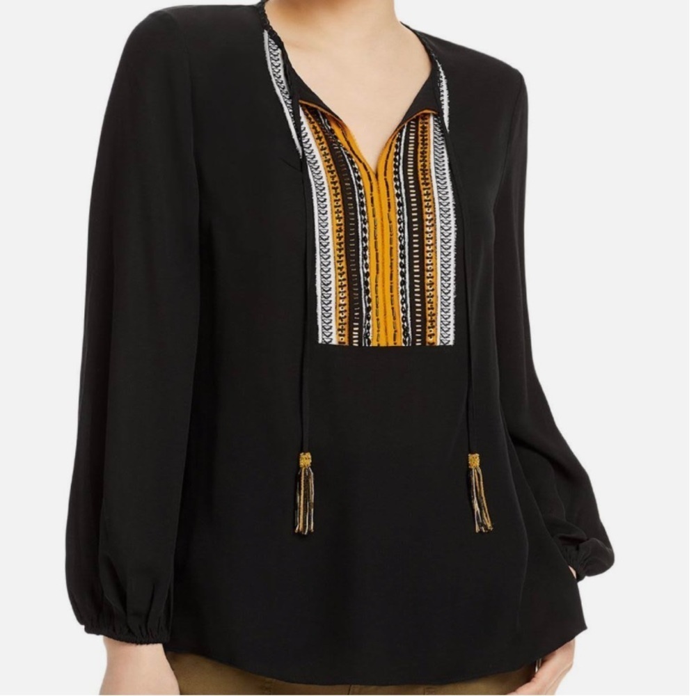 Kobi Halperin CORA Women’s Black and Golden Silk Beaded Tunic Blouse Size XS